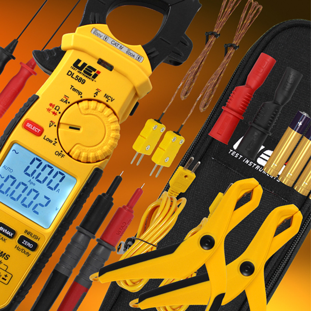UEi DL589COMBO Clamp Meter Kit with 2 ATTPC4 Temp Clamps, True-RMS