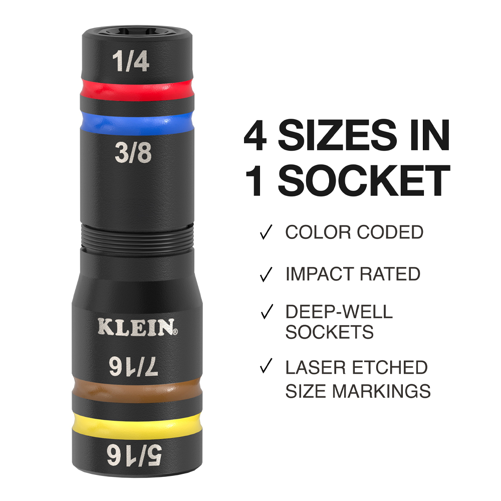 Klein Tools 654QS KNECT™ Quad-16 Heavy-Duty Impact Flip Sockets