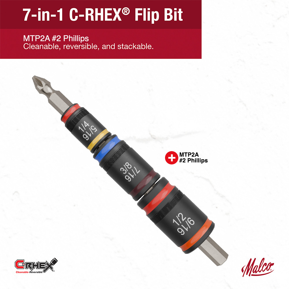 Malco MTP2A 7-in-1 C-RHEX Flip Bit Hex Sockets, 1/4
