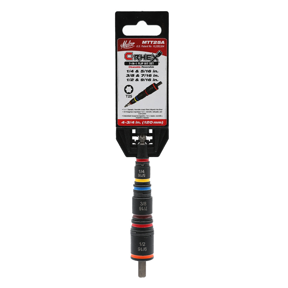Malco MTT25A 7-in-1 C-RHEX Flip Bit Hex Sockets, 1/4