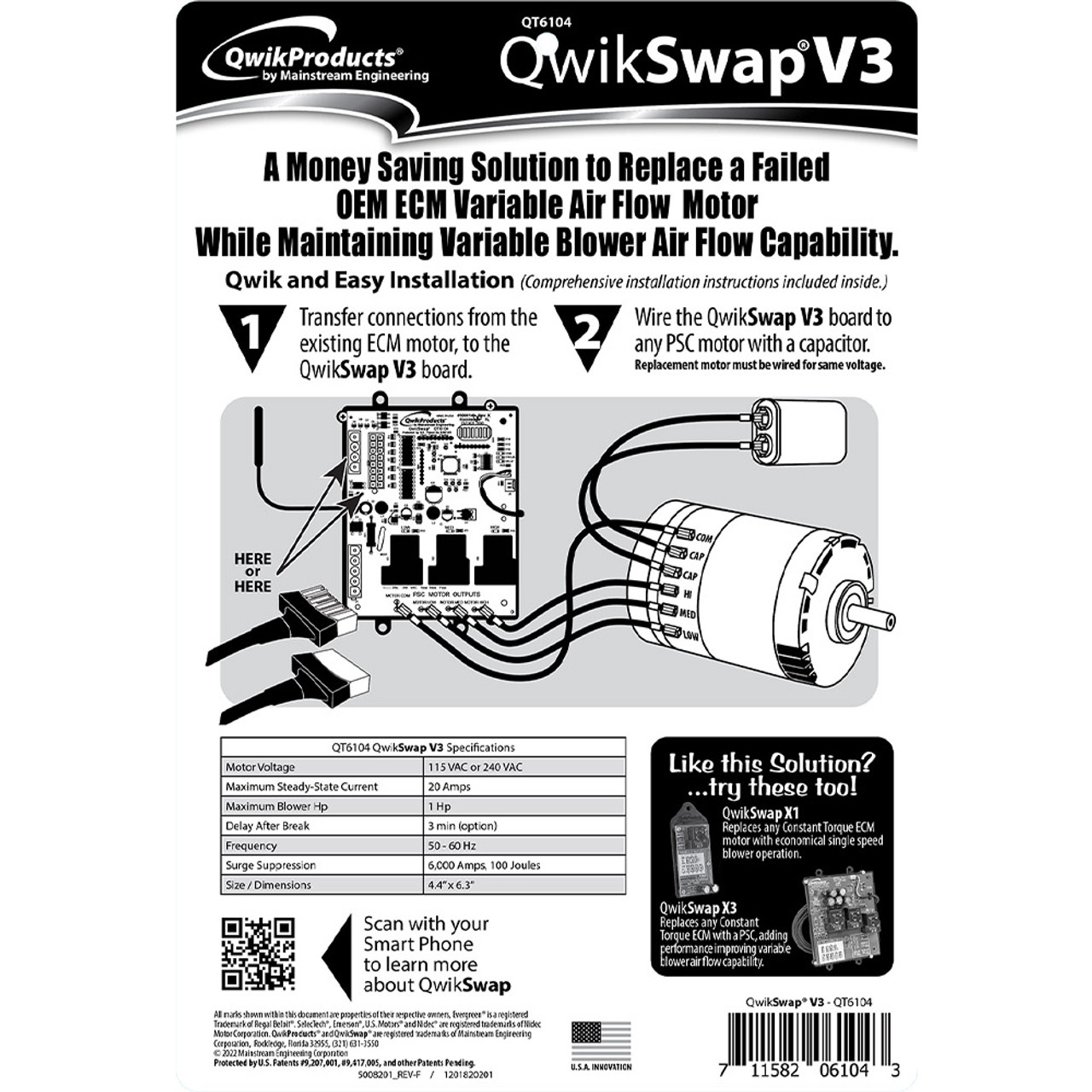 QwikProducts QT6104 QwikSwap V3 Variable Airflow ECM