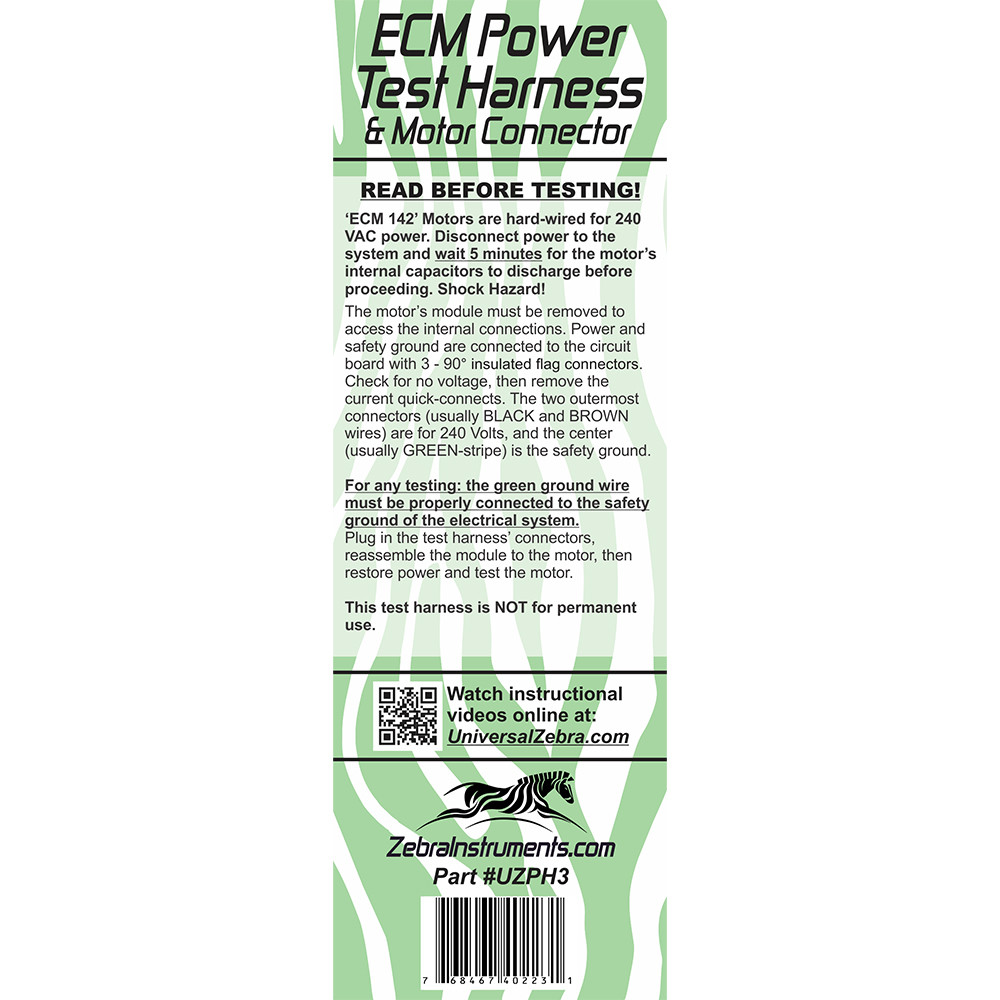 Zebra UZPH3 Power Cord and Plug 3 - ECM 142 Motors