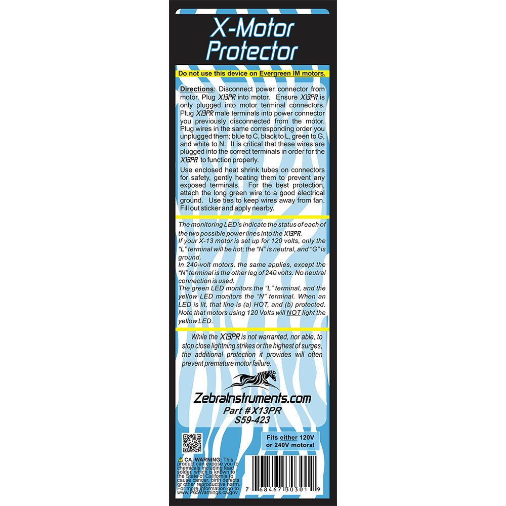 Zebra X13PR ECM Motor Protector - X-13 and Evergreen