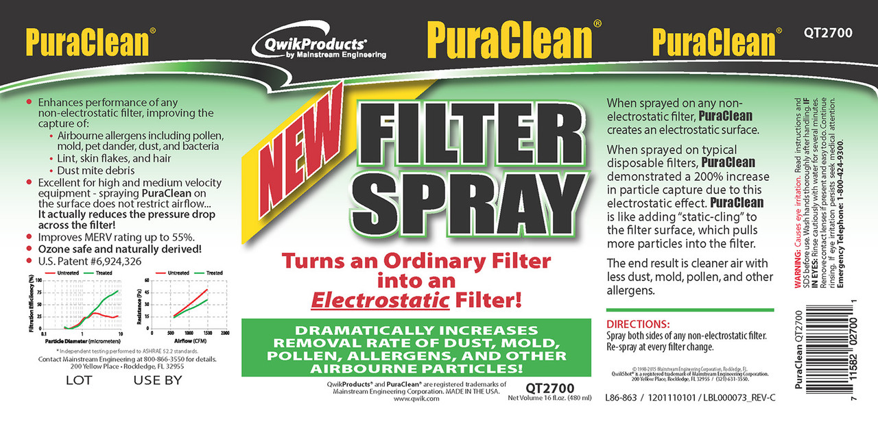 QwikProducts QT2700 PuraClean Electrostatic Air Filter Spray - Thumbnail 2