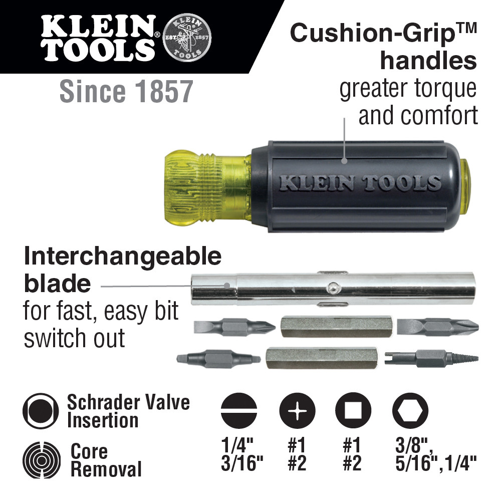 Klein Tools 32527 Multi-Bit Screwdriver, 11-in-1 Nut Driver with