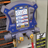 Yellow Jacket 40881 TITANMAX 4-Valve Digital Manifold in use with hoses attached