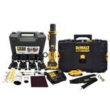DeWalt DCE210D2 20V MAX Compact Inline Press Tool Kit with RIDGID 24kN Refrigerant Copper Press 8-Jaw Kit 1/4" - 1-3/8" next to cases
