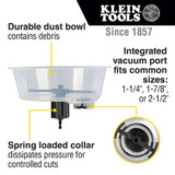 Klein Tools 53710 Adjustable Hole Saw with Auto-Set Arms 2" - 7" infographic