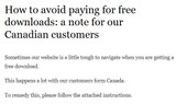 How to avoid paying for free downloads: a note for our Canadian customers