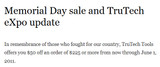 Memorial Day sale and TruTech eXpo update