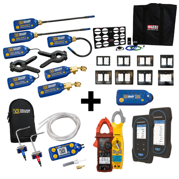 Yellow Jacket Build Your Own measureQuick Kit comes with YJack Smart Probes, add on options to create your own kit! Options include Redfish electrical clamp meter, Sauermann Combustion Analyzers, and TEC Digital TruFlow Grid