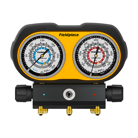 Fieldpiece GS322F Analog Gauge Set 3 Port Manifold front view