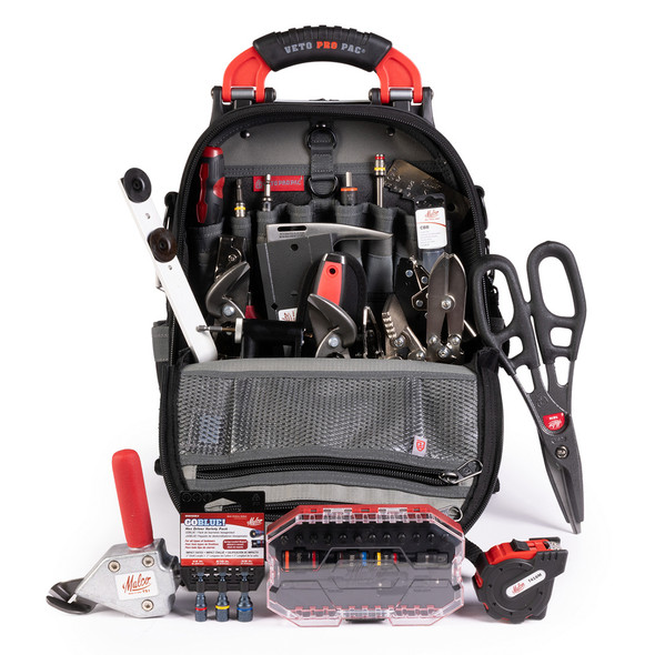 Malco HVAC Pro Install & Service Tool Kit with Veto TECH PAC Backpack front view open