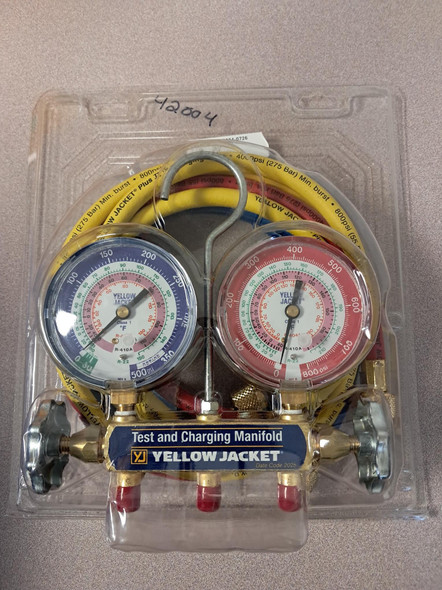 USED-Yellow Jacket 42004 Refrigerant Manifold for R410A, R22, and R404A with 60" RYB Hoses