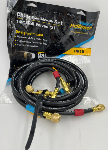 USED-HR3B-0726 USED Fieldpiece HR3B 1/4" Ball Valve Refrigerant Charging Hoses - Condition Like New
