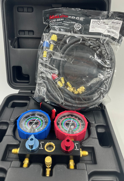 USED MalcoEdge M2VKA2L 2 Valve A2L Refrigerant Manifold Kit for R32, R410A, and R454B with 72" Hose Set and Hard Case - Like New