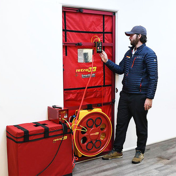 Retrotec US6100X Blower Door System in use