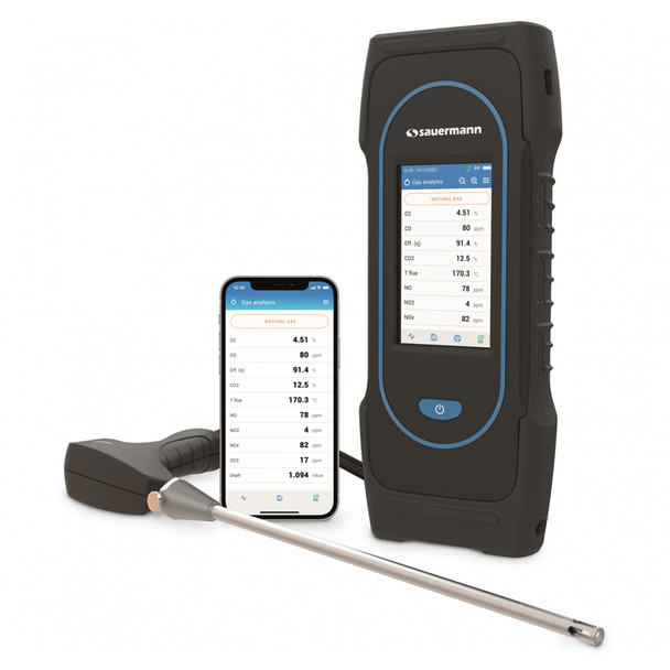 Sauermann Si-CA 230-4NS Four Gas Industrial Emissions Analyzer Kit with O2, CO, NO & SO2, 12in Probe with 10ft Dual Hose and Hard Case