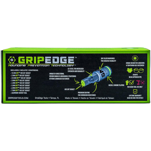 Grip Edge 7-PC 3/8'' Dr Short Metric RPT Hex Driver Set