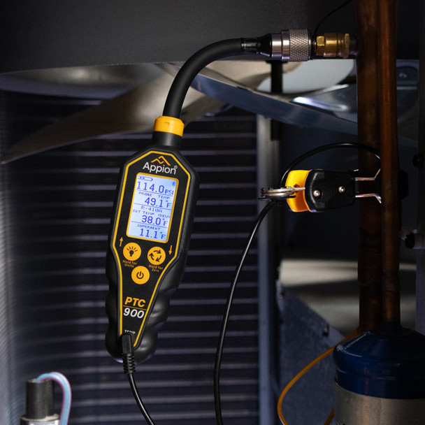 PTC900 flexible probe and temperature clamp in use.