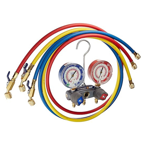 Yellow Jacket 49868 TITAN 2-Valve Test and Charging Manifold for R-22, R-404A, and R-410A with 60" PLUS II Compact Ball Valve Hoses RYB