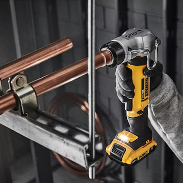 DeWalt DCE450D1 20V MAX Copper Swage Tool in use