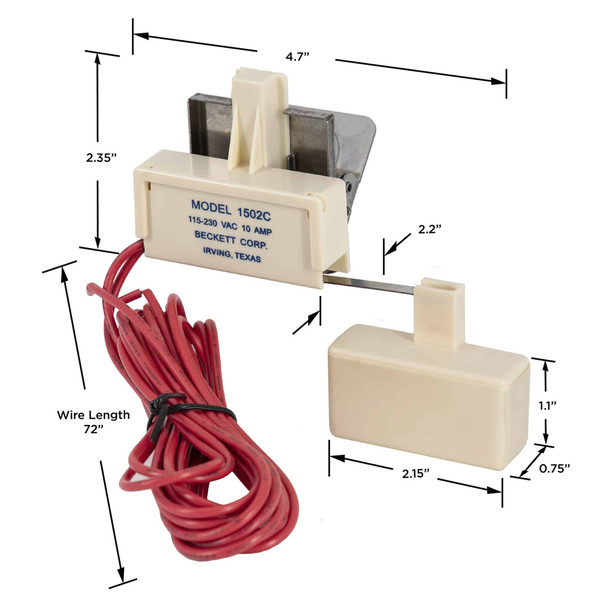 Beckett 1502C Drain Pan Overflow Safety Switch dimensions
