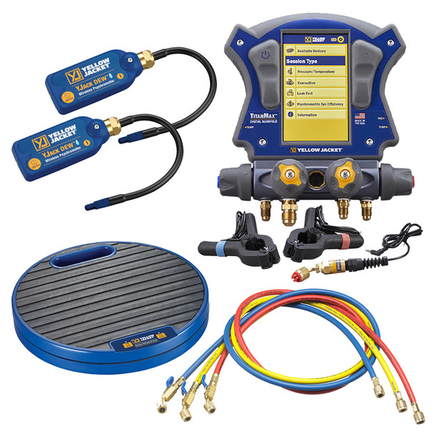 Yellow Jacket Wireless TitanMax Manifold Kit with Scale, hoses, and Psychrometer Probes
