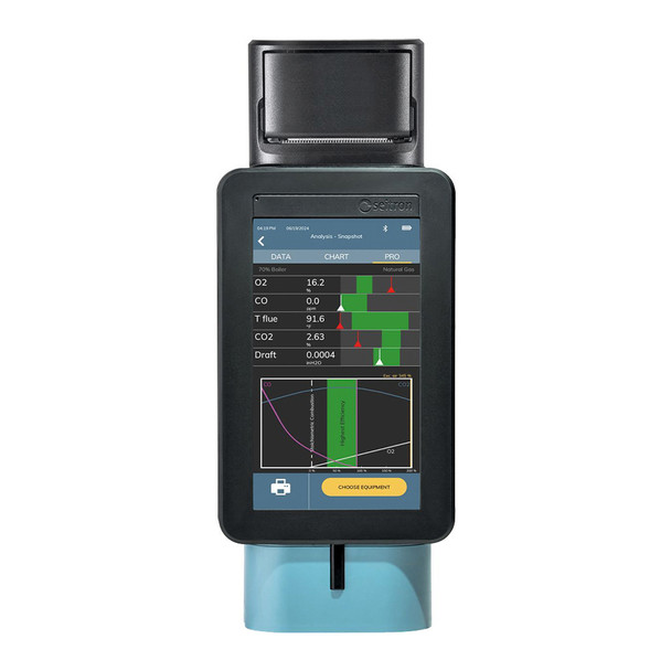 Seitron NOVO Combustion Analyzer 2 Gas with Built-In Printer pro mode screen