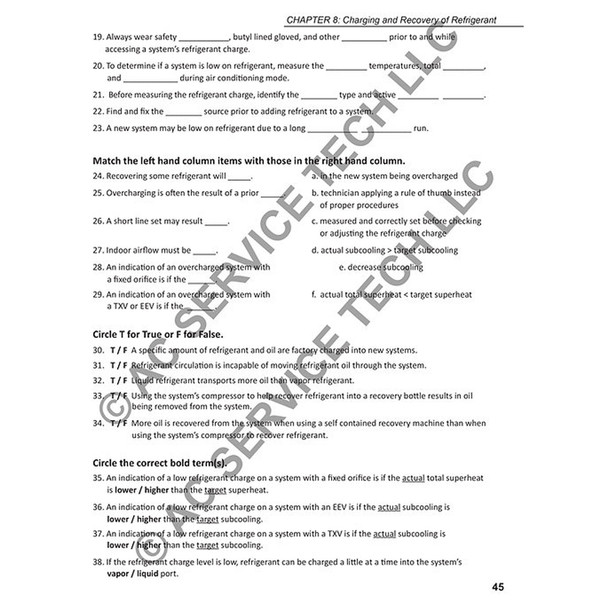 AC Service Tech 2nd Edition Refrigerant Charging and Service Procedures for Air Conditioning Paperback Workbook sample page 45
