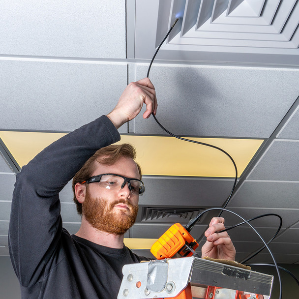 Klein Tools ET17 Utility Borescope Camera 10ft Nylon Snake in use above head