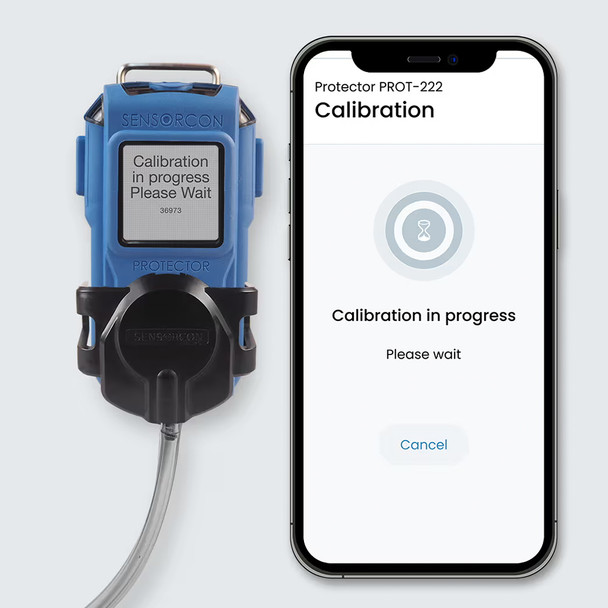 Sensorcon Protector Handheld CO Detector calibration using cup with phone (not included)