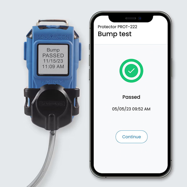 Sensorcon Protector Handheld CO Detector bump test with phone (not included)