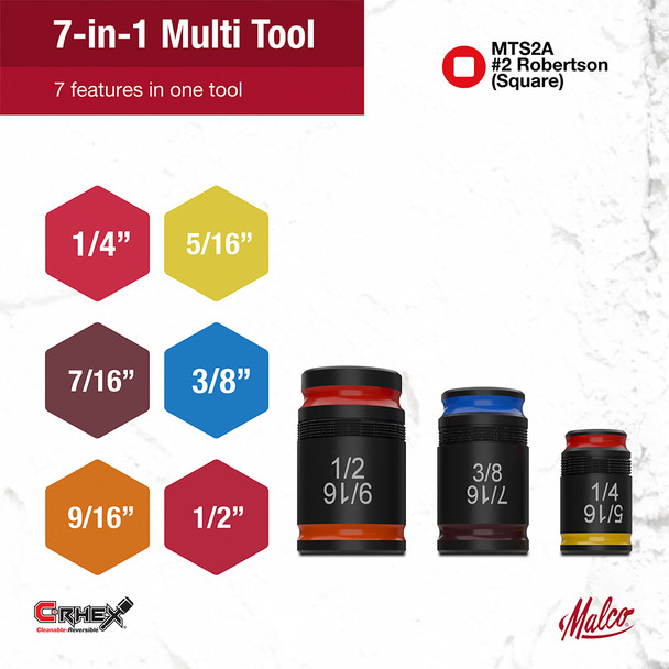 Malco MTS2A 7-in-1 C-RHEX Flip Bit Hex Sockets sizes and color code