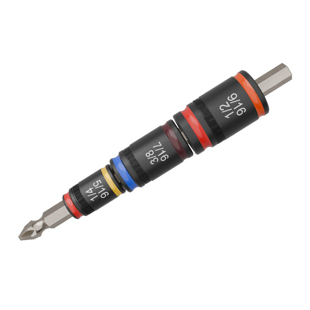 Malco MTP2A 7-in-1 C-RHEX Flip Bit Hex Sockets stored on shaft front angle