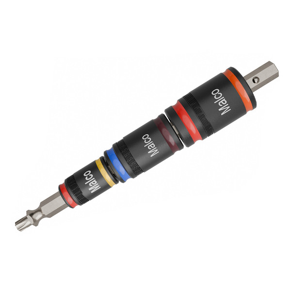 Malco MTT25A 7-in-1 C-RHEX Flip Bit Hex Sockets stored on shaft back angle