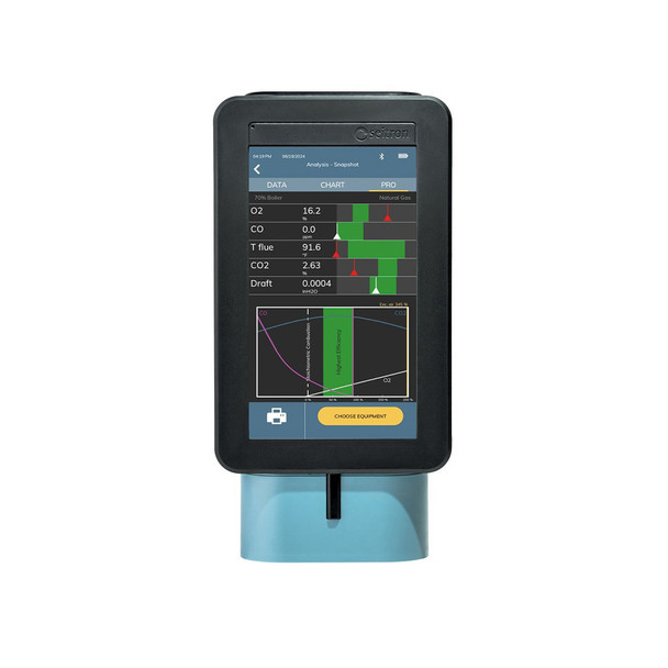 Seitron NOVO Combustion Analyzer screen with graphs