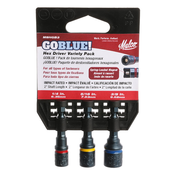 Malco GOBLUE Hex Driver Variety 3 Pack in package