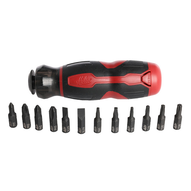 Malco HPGB Premium Grip 1/4" Hex Bit Storage Handle with 12 Impact Rated Bits, 4.9" Length