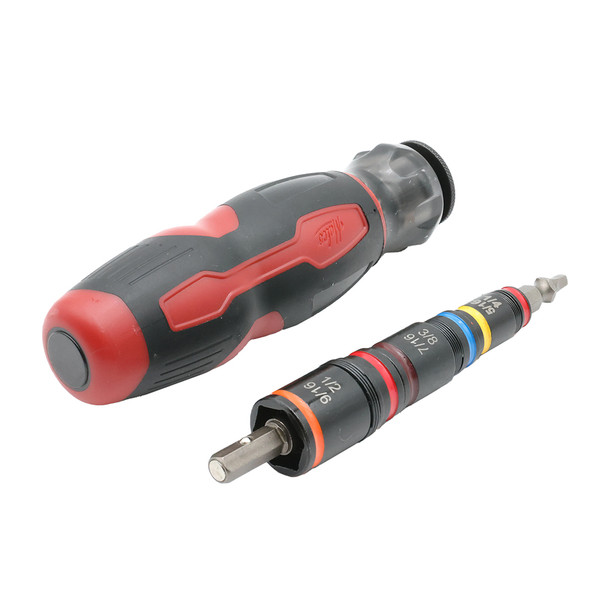 Malco HMTS2A 7-in-1 C-RHEX® Flip Bit Hex Sockets with Premium Grip Handle side by side laying back right