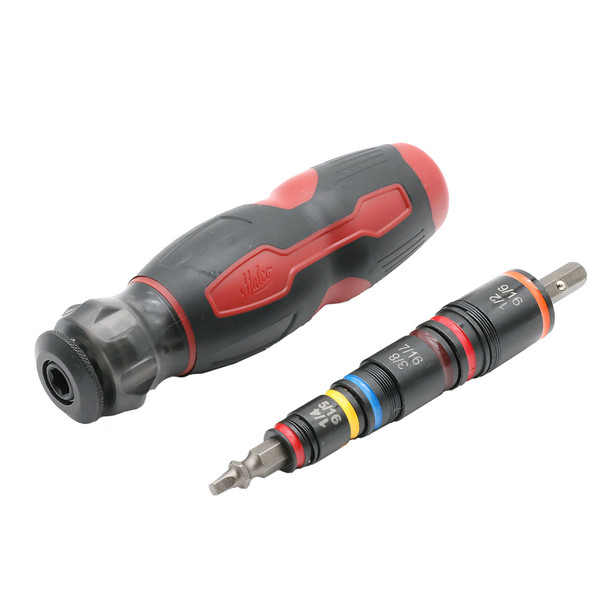 Malco HMTS2A 7-in-1 C-RHEX® Flip Bit Hex Sockets with Premium Grip Handle side by side laying front left