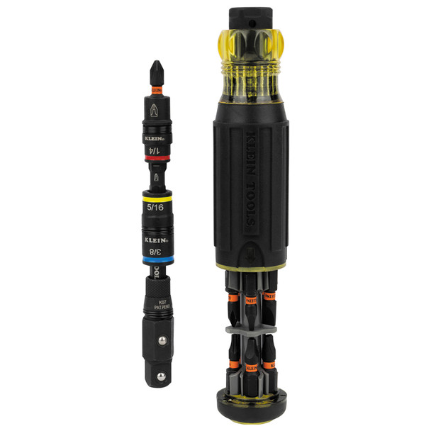Klein Tools 32517HD KNECT 17-in-1 Impact Rated Hybrid Driver handle storage open and shaft
