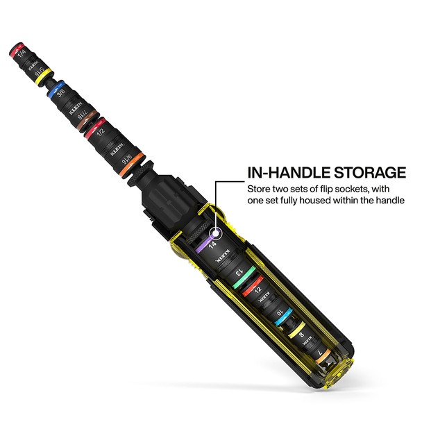 Klein Tools 32914HD 14-in-1 Impact Rated Flip Socket Driver in handle storage