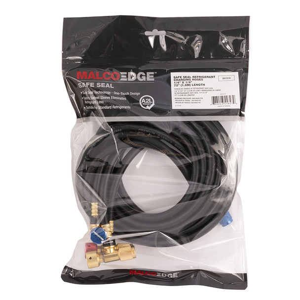 MalcoEdge SS7214 Safe Seal Hose Set, 1/4" x 1/4" Ends, 72" Length in package