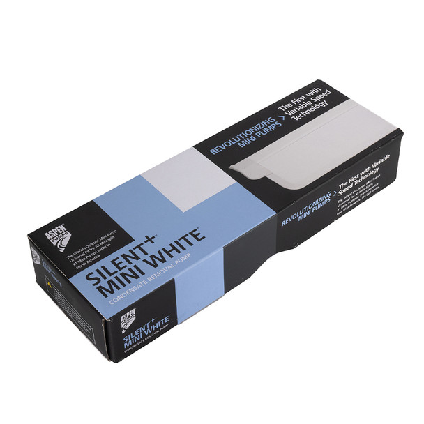 Aspen FP3400 Silent+ Mini White Condensate Removal Pump box angle view