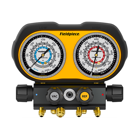 Fieldpiece GS422F Analog Gauge Set 4 Port Manifold front view