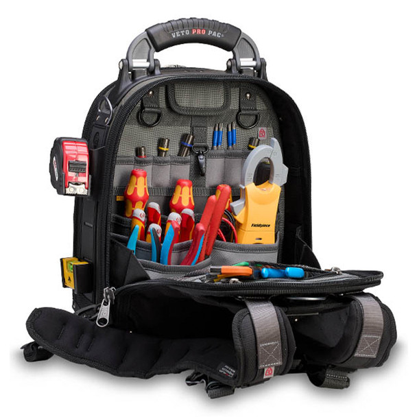 Veto Pro Pac TEC PAC MC EVO Compact Service Tool Backpack back view with tools (not included)