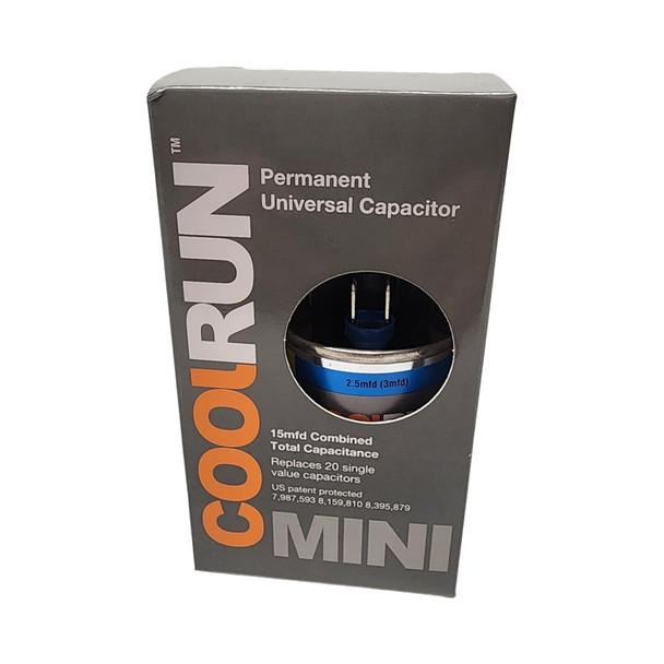FalconChoice MINICAP200 CoolRun Permanent Universal Capacitor, 2.5-7.5 MFD (15 Combined) front in box