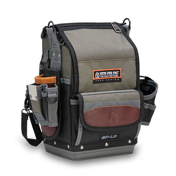 Veto Pro Pac SP-LD Compact Closed Top Tool Bag front handle down with side pouches