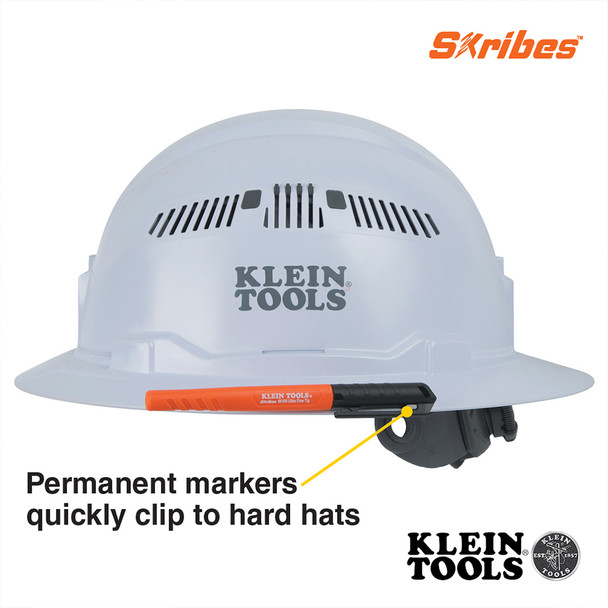 Klein Tools 861002 Skribes™ Ultra Fine Tip Permanent Markers clip to hard hat